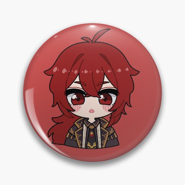 Item preview, Diluc chibi genshin impact pin button designed and sold by foxnyaan.