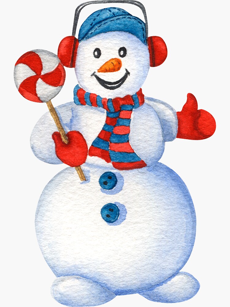 Thumbnail 3 of 3, Sticker, Happy snowman with a candy designed and sold by starchim01.