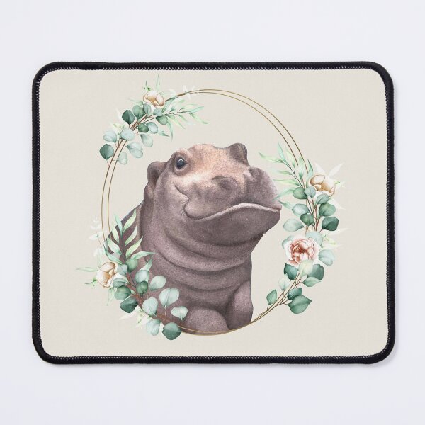 Item preview, Baby Hippo in a Floral Gold Wreath Frame designed and sold by Alicia Chee.