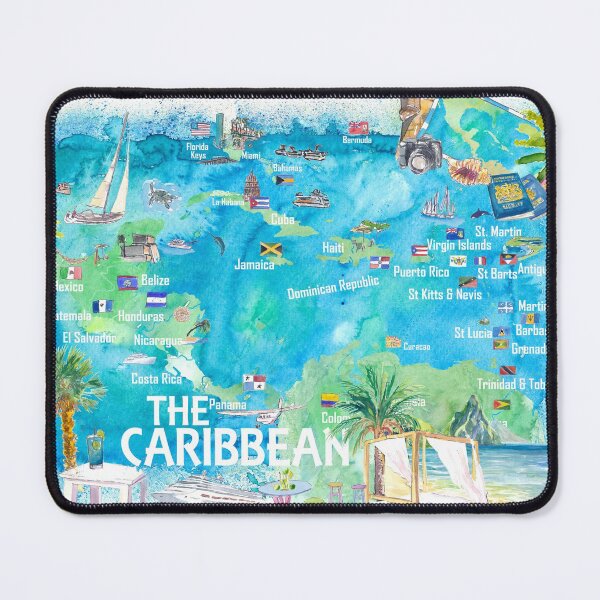 Item preview, Eastern and Western Caribbean Illustrated Travel Map with Landmarks Highlights and Impressions designed and sold by artshop77.