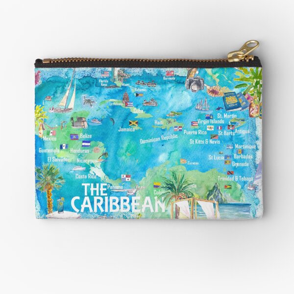 Item preview, Eastern and Western Caribbean Illustrated Travel Map with Landmarks Highlights and Impressions designed and sold by artshop77.