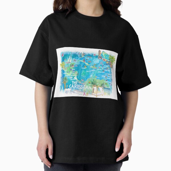 Item preview, Eastern and Western Caribbean Illustrated Travel Map with Landmarks Highlights and Impressions designed and sold by artshop77.