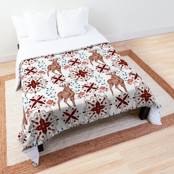 Christmas deer vintage country style Nordic cottagecore aesthetic pattern Comforter