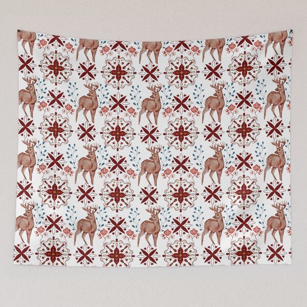 Item preview, Christmas deer vintage country style Nordic cottagecore aesthetic pattern designed and sold by PG Illustration.