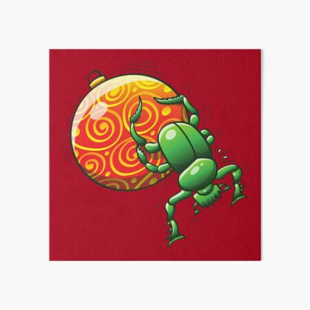 Beetle Pushing a Christmas Ball Art Board Print