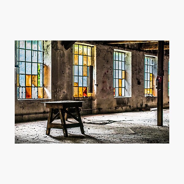 interior of old abandoned leather factory in France Photographic Print