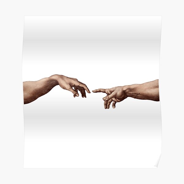 Touch of God, The Creation of Adam, (close up), Michelangelo, 1510, Genesis, Ceiling, Sistine Chapel, Rome, on BLACK Poster
