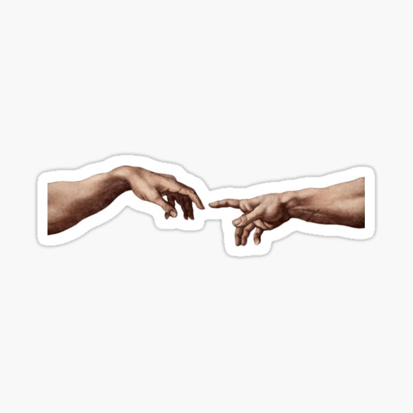 Touch of God, The Creation of Adam, (close up), Michelangelo, 1510, Genesis, Ceiling, Sistine Chapel, Rome, on BLACK Sticker
