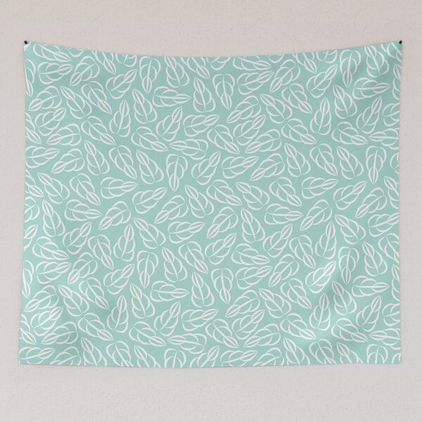 Item preview, “Sweet Basil Leaves Outline” Festive Holiday Aqua Blue Turquoise Designer Print designed and sold by victoriabdesign.