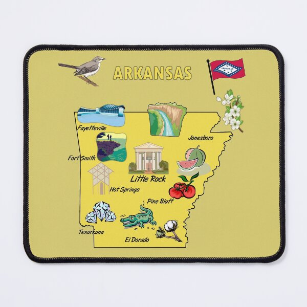Item preview, Hand Drawn Illustration of Arkansas state Map with Tourist Destinations, USA designed and sold by mashmosh.