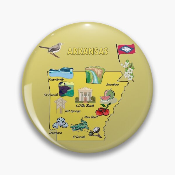 Item preview, Hand Drawn Illustration of Arkansas state Map with Tourist Destinations, USA designed and sold by mashmosh.