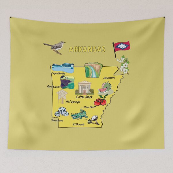 Item preview, Hand Drawn Illustration of Arkansas state Map with Tourist Destinations, USA designed and sold by mashmosh.