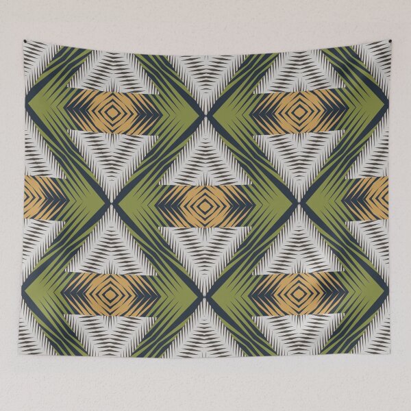 Item preview, White green yellow African tribal textile pattern art designed and sold by DADA635.