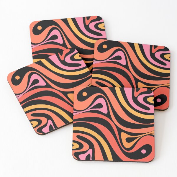Item preview, New Groove Retro Swirls Abstract Black Pink Orange designed and sold by kierkegaard.