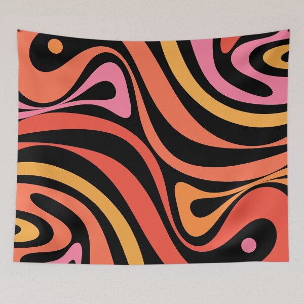 Item preview, New Groove Retro Swirls Abstract Black Pink Orange designed and sold by kierkegaard.
