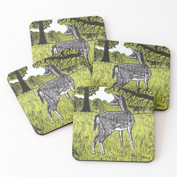 Item preview, Handmade Linoprint of Deer in Green designed and sold by Linocut Lain.