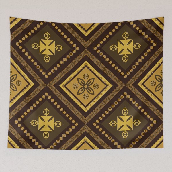 Item preview, Brown yellow gold oriental tribal textile pattern art designed and sold by DADA635.