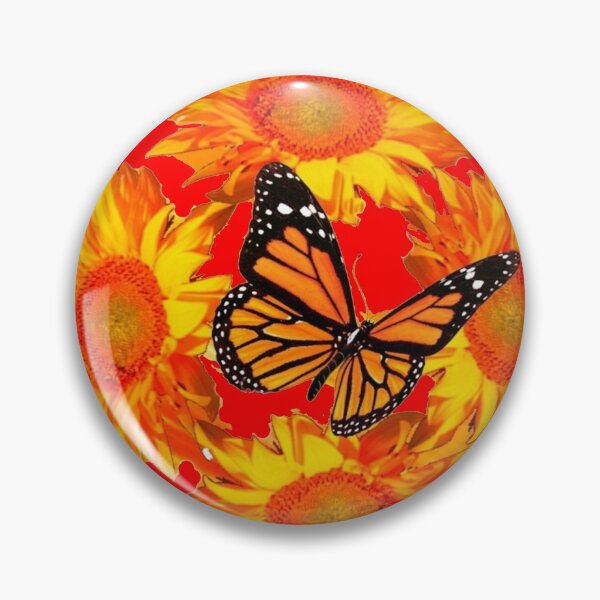 Item preview, ORANGE SUNFLOWERS MONARCH BUTTERFLIES RED PATTERN ART designed and sold by sharlesart.