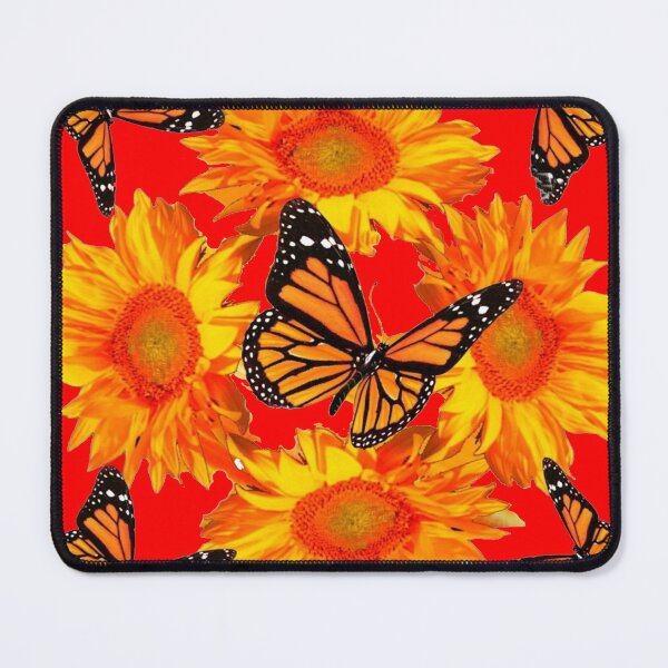 Item preview, ORANGE SUNFLOWERS MONARCH BUTTERFLIES RED PATTERN ART designed and sold by sharlesart.