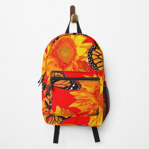 Item preview, ORANGE SUNFLOWERS MONARCH BUTTERFLIES RED PATTERN ART designed and sold by sharlesart.