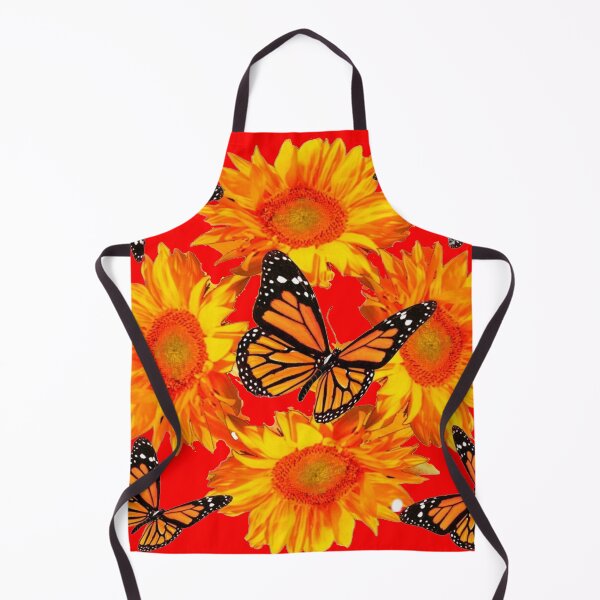 Item preview, ORANGE SUNFLOWERS MONARCH BUTTERFLIES RED PATTERN ART designed and sold by sharlesart.