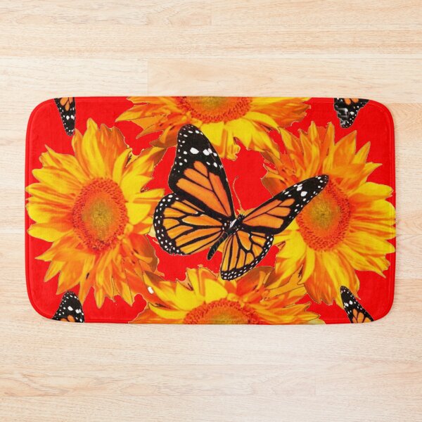 Item preview, ORANGE SUNFLOWERS MONARCH BUTTERFLIES RED PATTERN ART designed and sold by sharlesart.