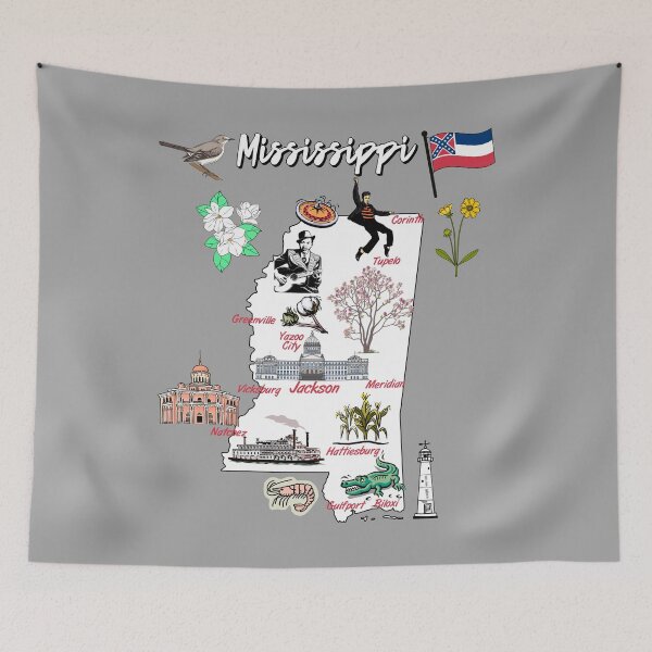 Item preview, illustrated Map of Mississippi in US with the major Cities and symbols designed and sold by mashmosh.