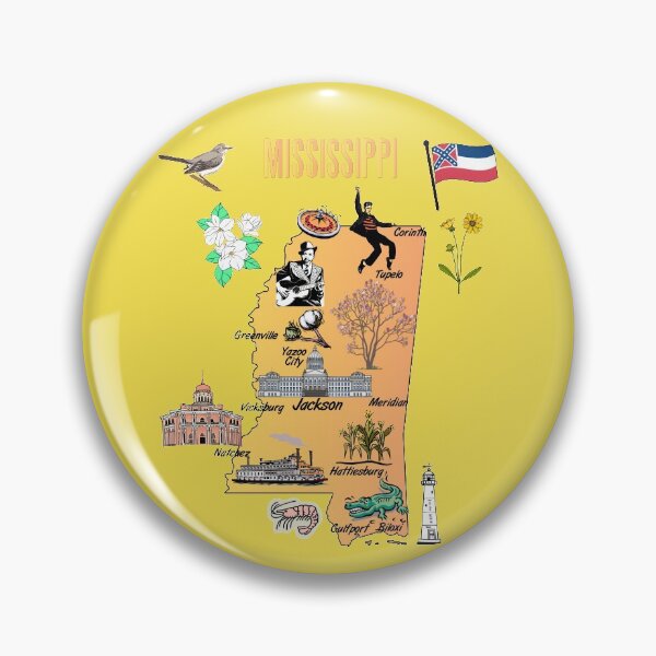 Item preview, Hand Drawn Illustration of Mississippi state Map with Tourist Destinations, USA designed and sold by mashmosh.
