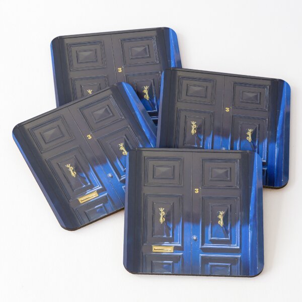 Item preview, Blue wooden door with golden vintage knockers designed and sold by lena-maximova.