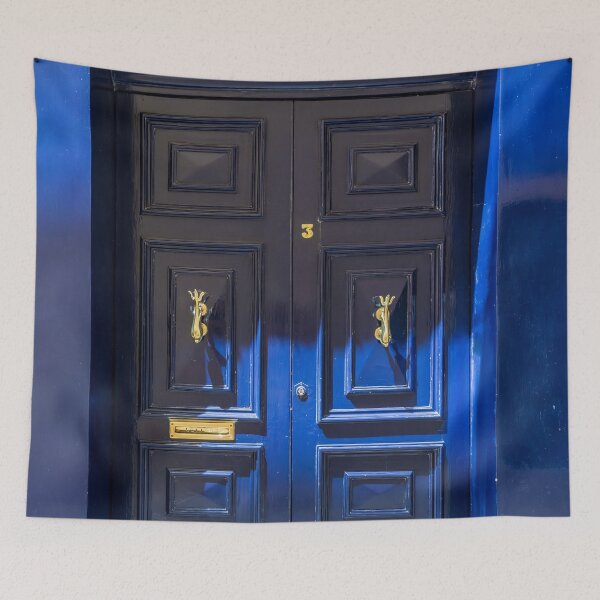 Item preview, Blue wooden door with golden vintage knockers designed and sold by lena-maximova.