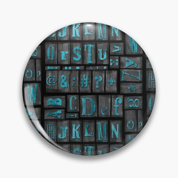 Item preview, Wood Printing press alphabet blocks in Turquoise ink designed and sold by Quick Brown Fox Canada.