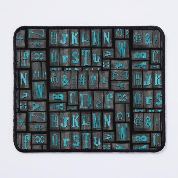Item preview, Wood Printing press alphabet blocks in Turquoise ink designed and sold by Quick Brown Fox Canada.