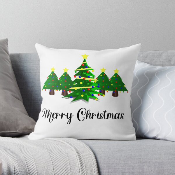 Happy Holidays Merry Christmas Trees Throw Pillow