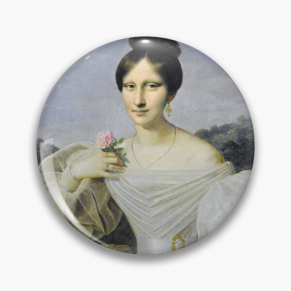 Item preview, Mona Lisa dressed as "A lady in a white dress and shawl before a Viennese landscape." designed and sold by brushandframes.
