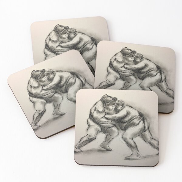 Item preview, Sumo #1 - Sumo wrestlers charcoal drawing on paper designed and sold by Rebecca Rees.