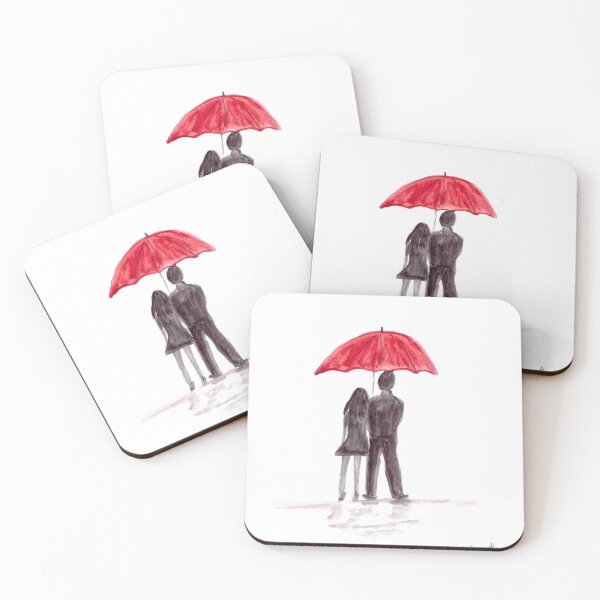 Item preview, Love couple with red umbrella designed and sold by Artbymonika.