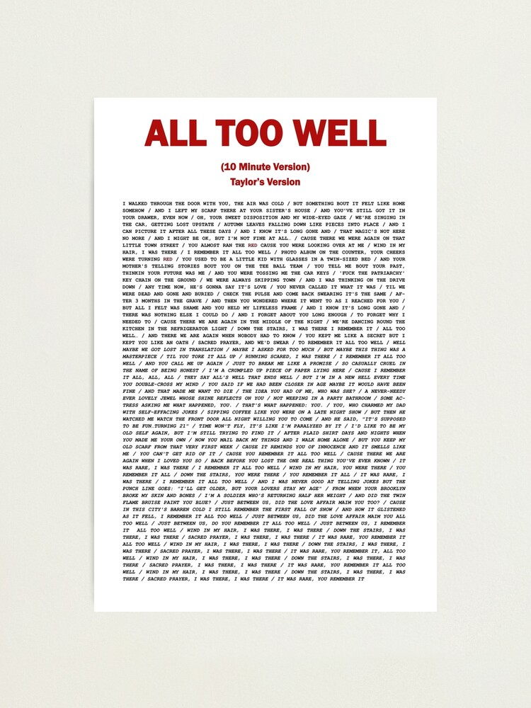  All Too Well Lyrics Taylor s Version Ten Minute Version Photographic 