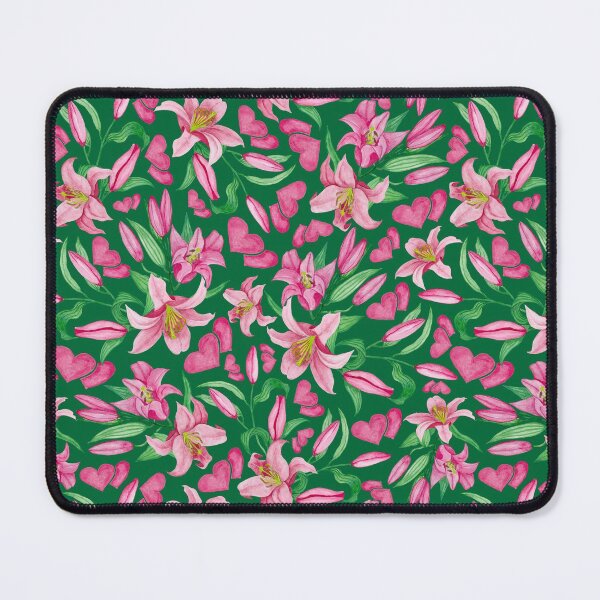 Item preview, Watercolour, hand drawn illustration. Happy Valentines Day, pink lilies, pink heart, green background. designed and sold by Natalya Alexandrou.