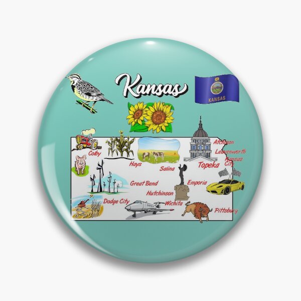 Item preview, illustrated Map of Kansas in US with the major Cities and symbols designed and sold by mashmosh.