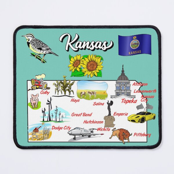 Item preview, illustrated Map of Kansas in US with the major Cities and symbols designed and sold by mashmosh.