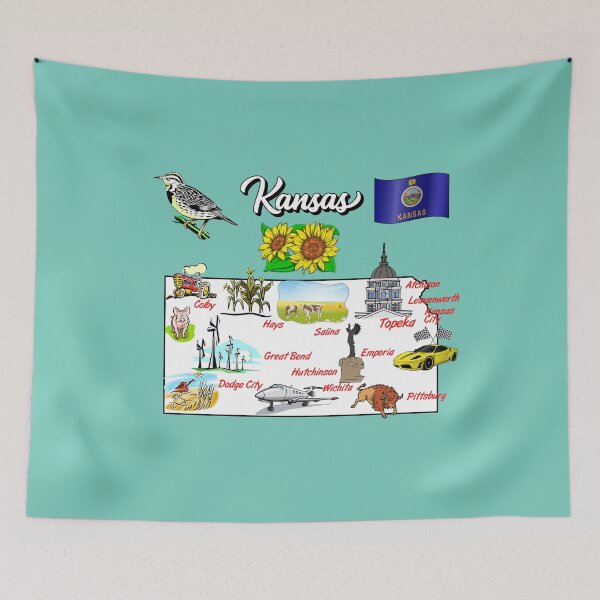 Item preview, illustrated Map of Kansas in US with the major Cities and symbols designed and sold by mashmosh.