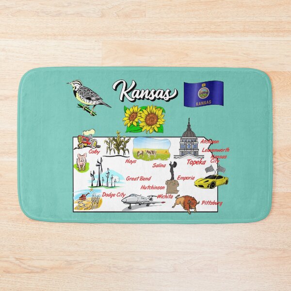 Item preview, illustrated Map of Kansas in US with the major Cities and symbols designed and sold by mashmosh.