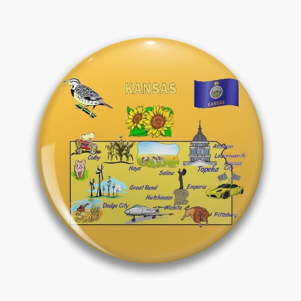 Artikelvorschau, Handgezeichnete Abbildung der Kansas-Karte mit touristischen Zielen, Sehenswürdigkeiten, USA entworfen und verkauft von mashmosh.