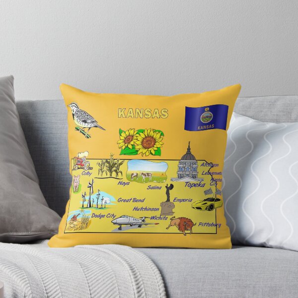 Item preview, Hand Drawn Illustration of Kansas Map with Tourist Destinations, landmarks, USA designed and sold by mashmosh.