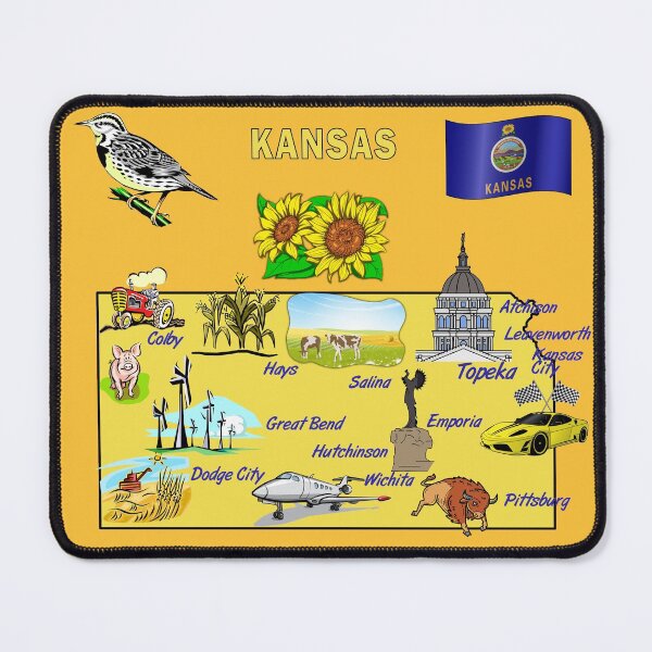 Item preview, Hand Drawn Illustration of Kansas Map with Tourist Destinations, landmarks, USA designed and sold by mashmosh.