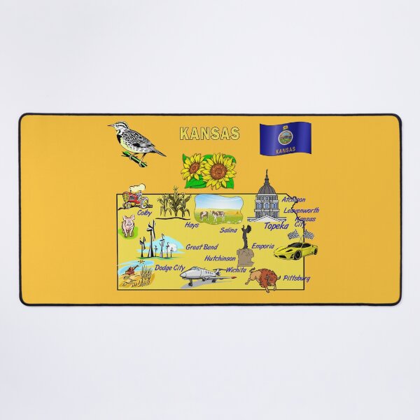 Item preview, Hand Drawn Illustration of Kansas Map with Tourist Destinations, landmarks, USA designed and sold by mashmosh.