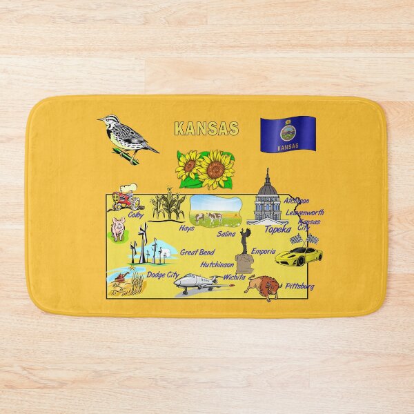 Item preview, Hand Drawn Illustration of Kansas Map with Tourist Destinations, landmarks, USA designed and sold by mashmosh.