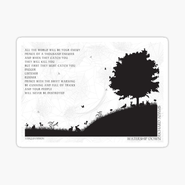 Watership Down Black and White Illustrated Quote Sticker