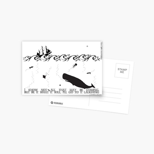 Moby Dick Black and White Illustrated Quote Postcard