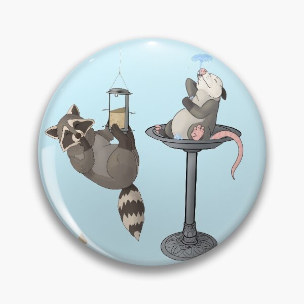 Item preview, Raccoon and possum at bird feeder and bird bath designed and sold by Mehu.